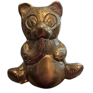 Vintage Solid Brass Bear Figurine Collectible Panda Animal Paper Weight MCM